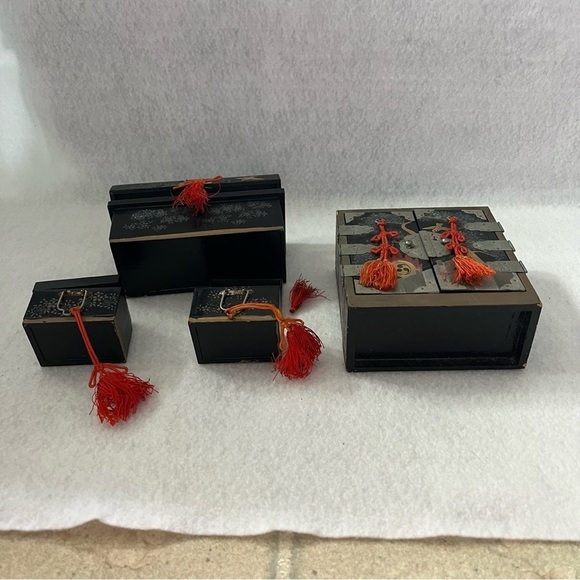 Set of 4 JAPAN MINI FURNITURE SET Chest of Drawers Trunks Black - Picture 15 of 16